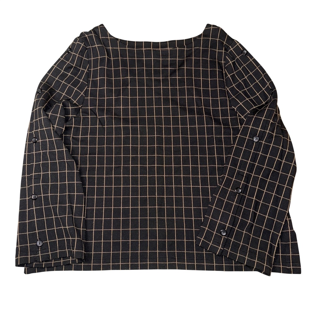 J. Jill Ponte Long Sleeve‎ Windowpane Check Top Black Tan XL